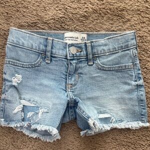 abercrombie kids light blue distressed denim shorts